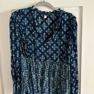 Teal Floral Long Sleeve Blouse